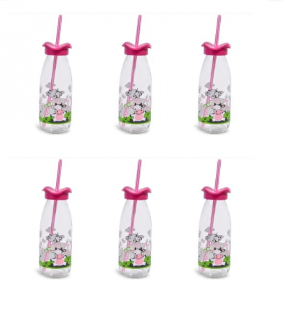Articole Bucatarie - Set 6 recipiente tip sticla cu capac ondulat si pai