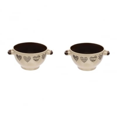 Set 6 Boluri Ceramica cu Manere - Model Inimi, 650 ml, Bej [1]