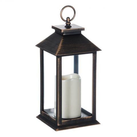 Felinar decorativ stil vintage,lumanare led,branz,14x14x30 cm [1]