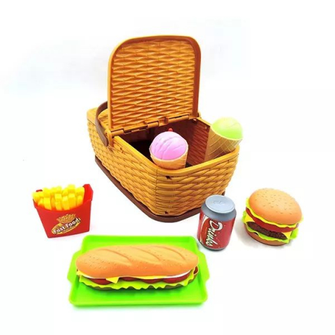 Bucatarii copii și accesorii - Set de joaca Cosulet cu 9 piese pentru picnic, plastic,+3 ani