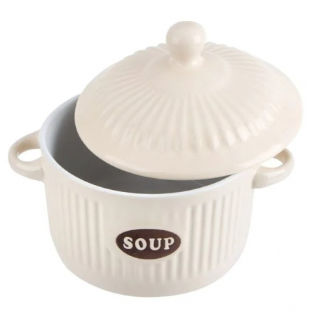 Set format din 6 boluri de servit din ceramica cu manere si capac pentru supa [2]