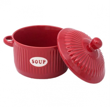Set format din 6 boluri de servit din ceramica cu manere si capac pentru supa [2]