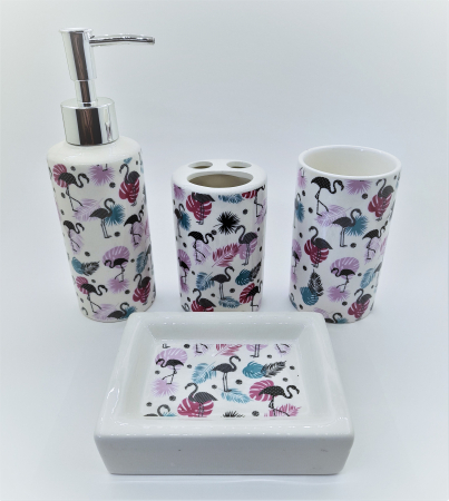Articole Baie - Set 4 accesorii baie din ceramica Model Flamingo