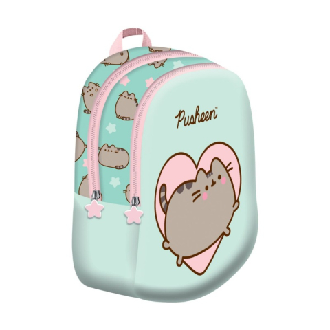 Papetarie & Birotica - Ghiozdan gradinita Pusheen, 2 compartimente, roz cu verde , 30x23x12 cm