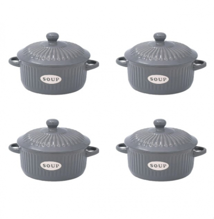 Set format din 6 boluri de servit din ceramica cu manere si capac pentru supa [3]