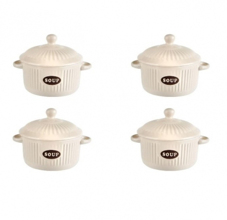 Set format din 6 boluri de servit din ceramica cu manere si capac pentru supa [3]