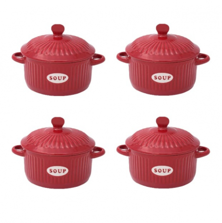 Set format din 6 boluri de servit din ceramica cu manere si capac pentru supa [3]