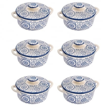 Articole Bucatarie - Set format din 6 boluri de servit din ceramica cu manere si capac pentru supa