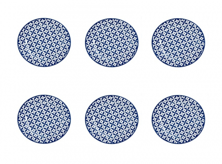 Farfurii - Set 6 farfurii albastre pentru servire din portelan cu design Romb