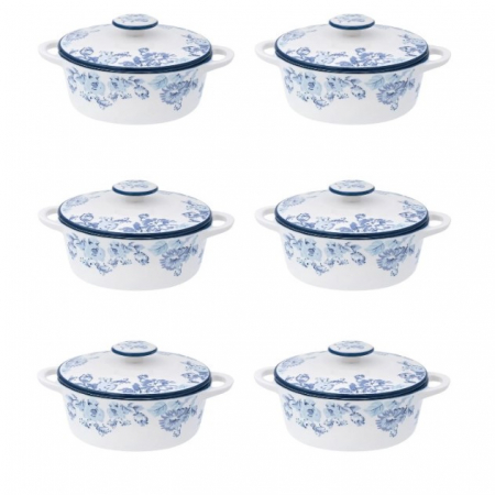 Boluri - Set format din 6 boluri de servit din ceramica cu manere si capac pentru supa