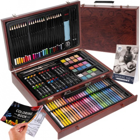 Produse art & craft-Lucru manual - Set de desen si pictura pentru copii cu 143 piese in cutie de lemn tip servieta