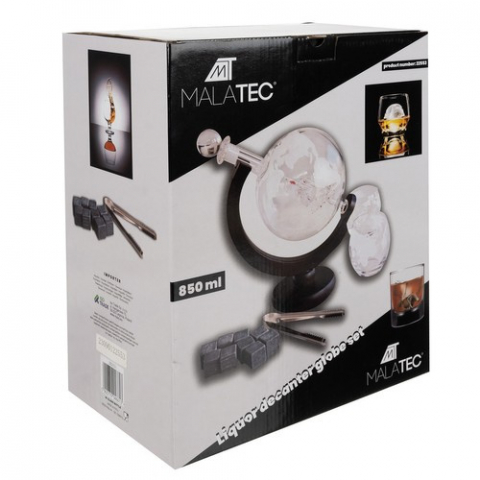 Decantor Whisky în Formă de Glob – Set cu 2 Pahare și Accesorii, Suport Lemn [1]