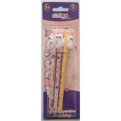 Instrumente de scris - Set pixuri cu cerneală care se șterge Strigo „Pisicuțe Somnoroase” X3, blister