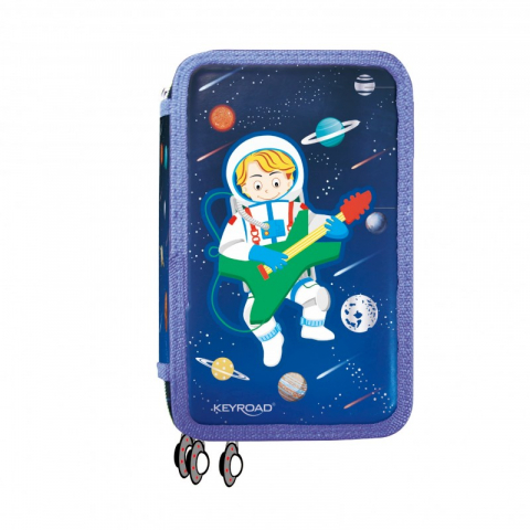Papetarie & Birotica - Penar echipat cu 3 compartimente, albastru,design astronaut, 20x14x6 cm
