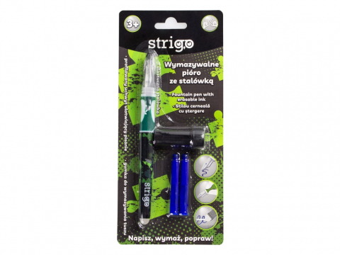 Stilouri - Stilou cu cerneala care se sterge+dispozitiv de curatare penita +2 rezerve cerneala,design verde