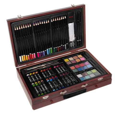 Set de desen si pictura pentru copii cu 143 piese in cutie de lemn tip servieta [2]