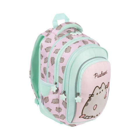 Ghiozdan scoala Pusheen, 4 compartimente, verde cu roz, 40x28x18 cm [1]