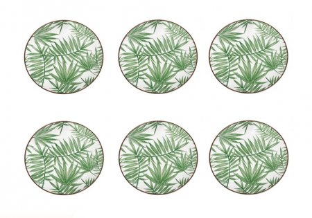 Farfurii - Set 6 farfurii pentru servire din portelan cu design Frunze tropicale