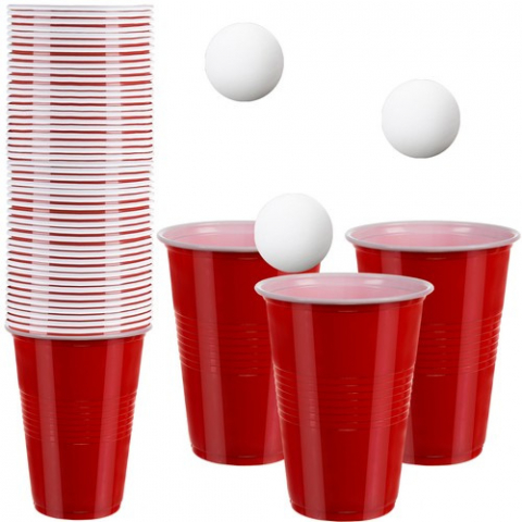 Jocuri de Petrecere - Joc de petrecere Beer Pong cu 50 de pahare si 3 mingiute