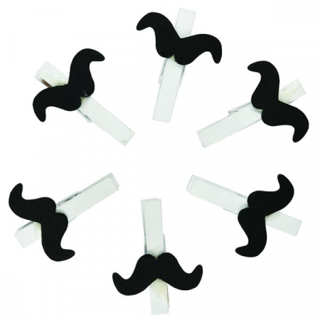 Produse art & craft-Lucru manual - Set 6 carlige albe din lemn cu mustati negre 4.5cm