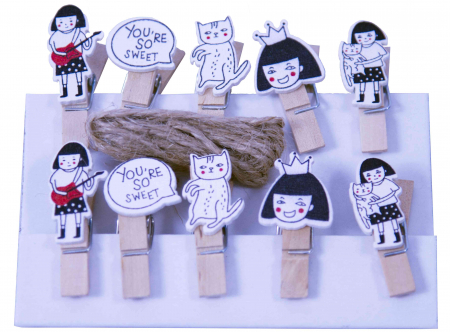 Produse art & craft-Lucru manual - Set 10 carlige din lemn cu pisica si fetita