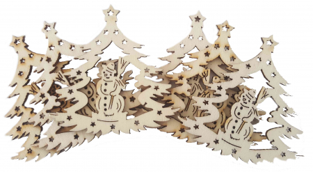 Produse art & craft-Lucru manual - Accesorii pentru activitati crafts lemn decupat,brad cu om de zapada,6 bucati/set