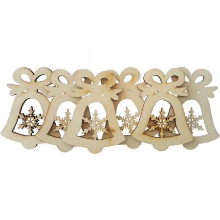 Produse art & craft-Lucru manual - Accesorii pentru activitati crafts lemn decupat,clopotel cu fulg de nea,6 bucati/set