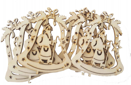 Produse art & craft-Lucru manual - Accesorii pentru activitati crafts lemn decupat,clopotel cu Mos Craciun,6 bucati/set