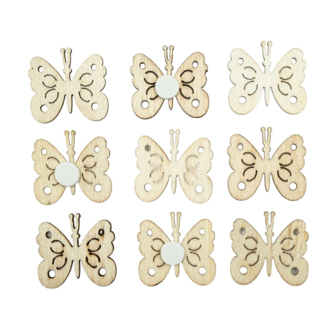Creații sezoniere - Accesorii creatie - lemn - fluturi, cu adeziv, natur,12 bucati/set