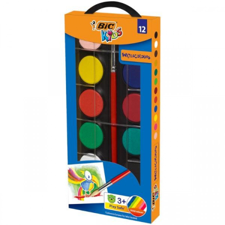 Acuarele, Tempera si Pensule - Set acuarele 12 culori+pensula