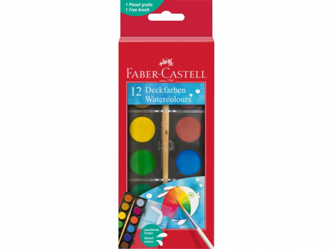 Acuarele, Tempera si Pensule - Acuarele Faber-Castell 12 culori, pastilă 24 mm + pensulă