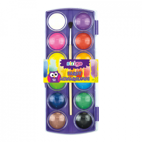 Acuarele, Tempera si Pensule - Set de acuarele cu 12 culori intense și o pensulă inclusă