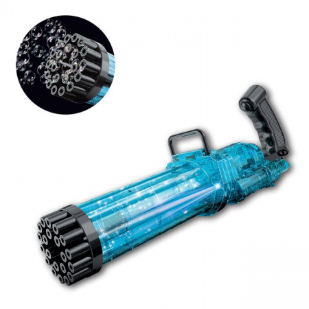 Baloane de săpun - Aparat de Facut Baloane cu Lumini și Soluție, 21 Găuri, Albastru, Bubble Power Gun Fun