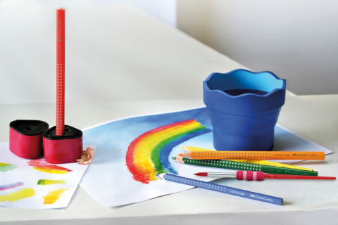 Ascuțitoare triplă Faber-Castell Grip 2001 roșie/albastră,plastic, cu container [1]