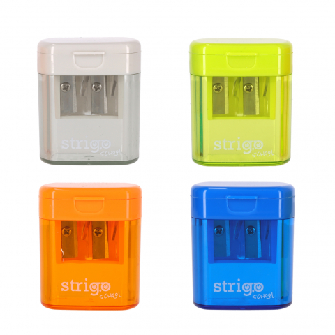 Ascuțitoare Strigo cu 2 orificii, capac și recipient – culori diverse [3]
