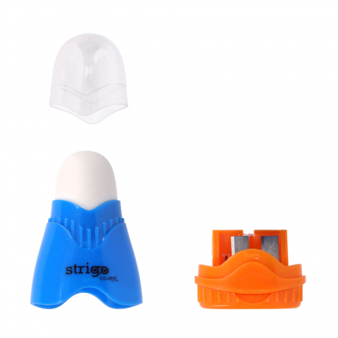 Ascutitori - Ascuțitoare Strigo cu 2 orificii, gumă și capac – culori diverse