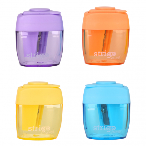 Strigo - Ascuțitoare Strigo cu un orificiu și recipient,diverse culori