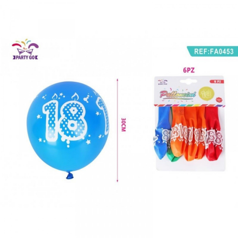 Articole pentru Petrecere - Set 6 Baloane Aniversare PartyGo 18 Ani, 30cm