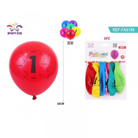 Articole pentru Petrecere - Set 6 Baloane Aniversare PartyGo Cifra 1, 30cm