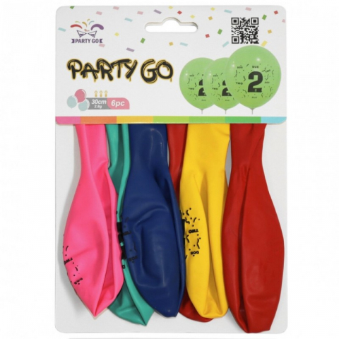 Articole pentru Petrecere - Set 6 Baloane Aniversare PartyGo Cifra 2, 30cm