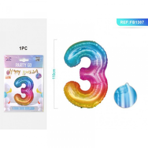 Articole pentru Petrecere - Balon Aniversar PartyGo Cifra 3, 40cm, Curcubeu
