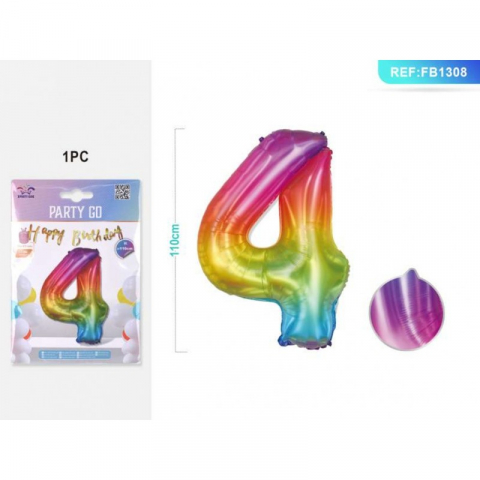 Articole pentru Petrecere - Balon Aniversar PartyGo Cifra 4, 40cm, Curcubeu