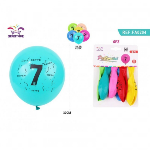 Articole pentru Petrecere - Set 6 Baloane Aniversare PartyGo Cifra 7, 30cm