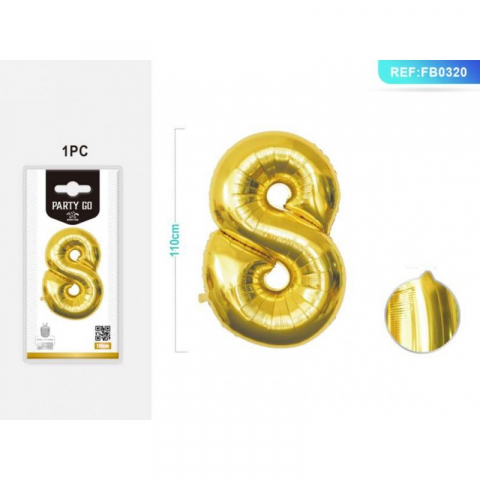 Articole pentru Petrecere - Balon Aniversar PartyGo Cifra 8, 40cm, Auriu