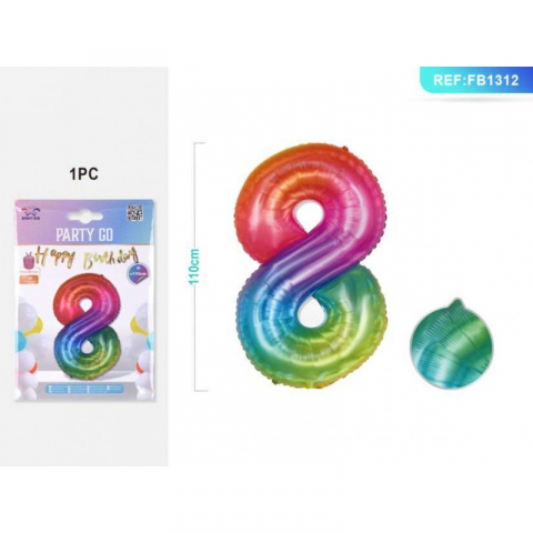 Articole pentru Petrecere - Balon Aniversar PartyGo Cifra 8, 40cm, Curcubeu