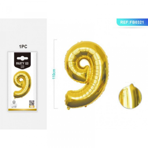 Articole pentru Petrecere - Balon Aniversar PartyGo Cifra 9, 40cm, Auriu
