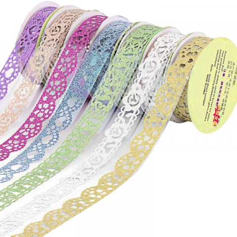 Lipici si benzi adezive - Banda adeziva dantelata cu sclipici pentru activitati crafts,18mm x 1 m