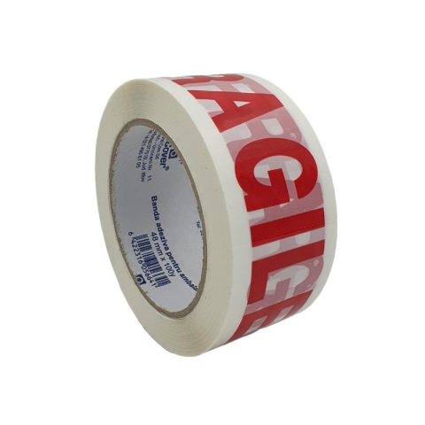 Produse art & craft-Lucru manual - Bandă adezivă pentru ambalare FRAGIL, 48 mm x 100 yarzi, albă