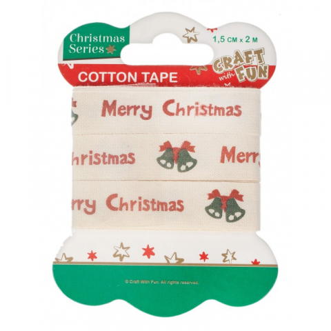 Produse art & craft-Lucru manual - Banda decorativa pentru activitati crafts,Merry Christmas,bumbac,1.5 cm x 2 m