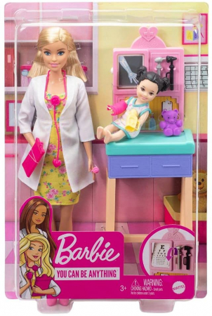 Jocuri si articole copii - Barbie Cariere Set cu Papusa Doctor Pediatru Blondă